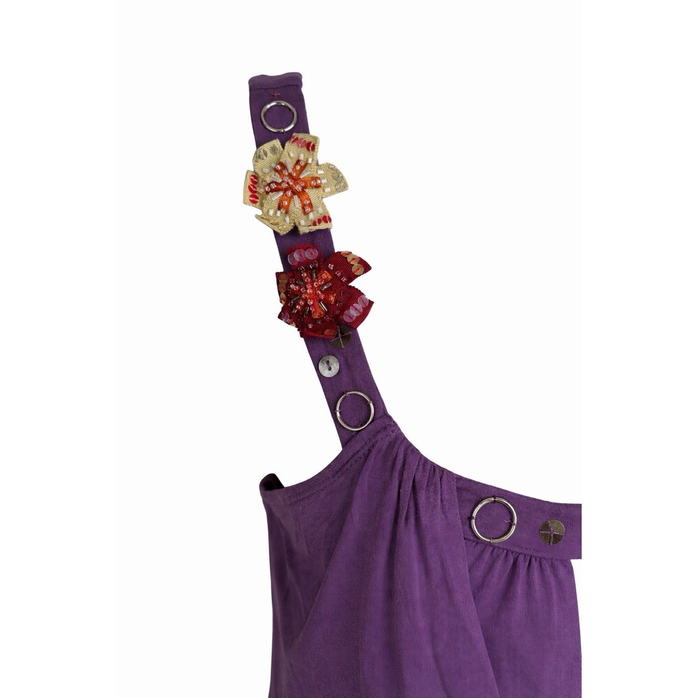 Pashu Purple Embellished Tank Top Size M Boho Stretch Camisole Women’s Fun Y2K - Picture 3 of 8
